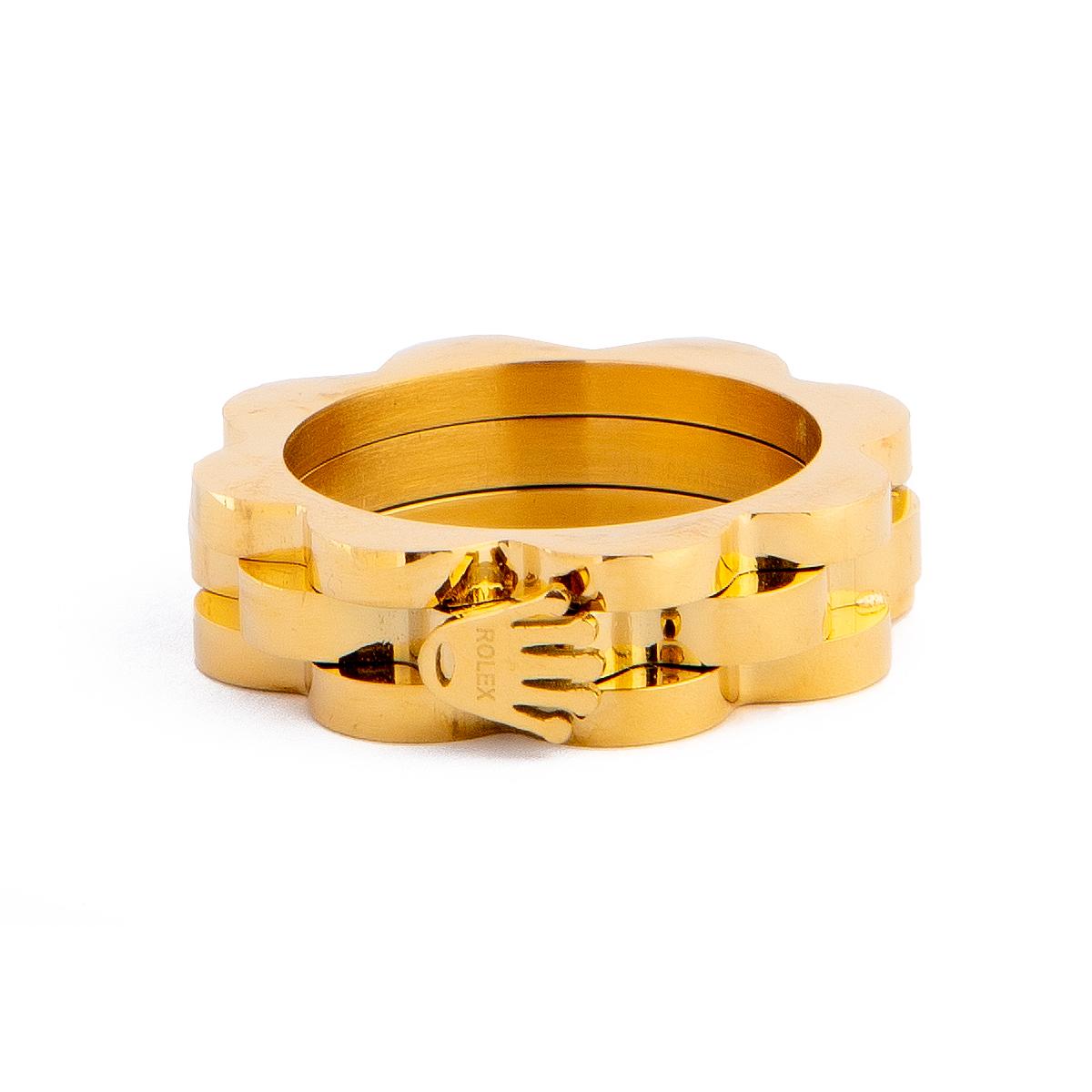 Rolex Inspired Scalloped Stacking Ring. Gold ring with scalloped design and crown logo. Statement jewelry.