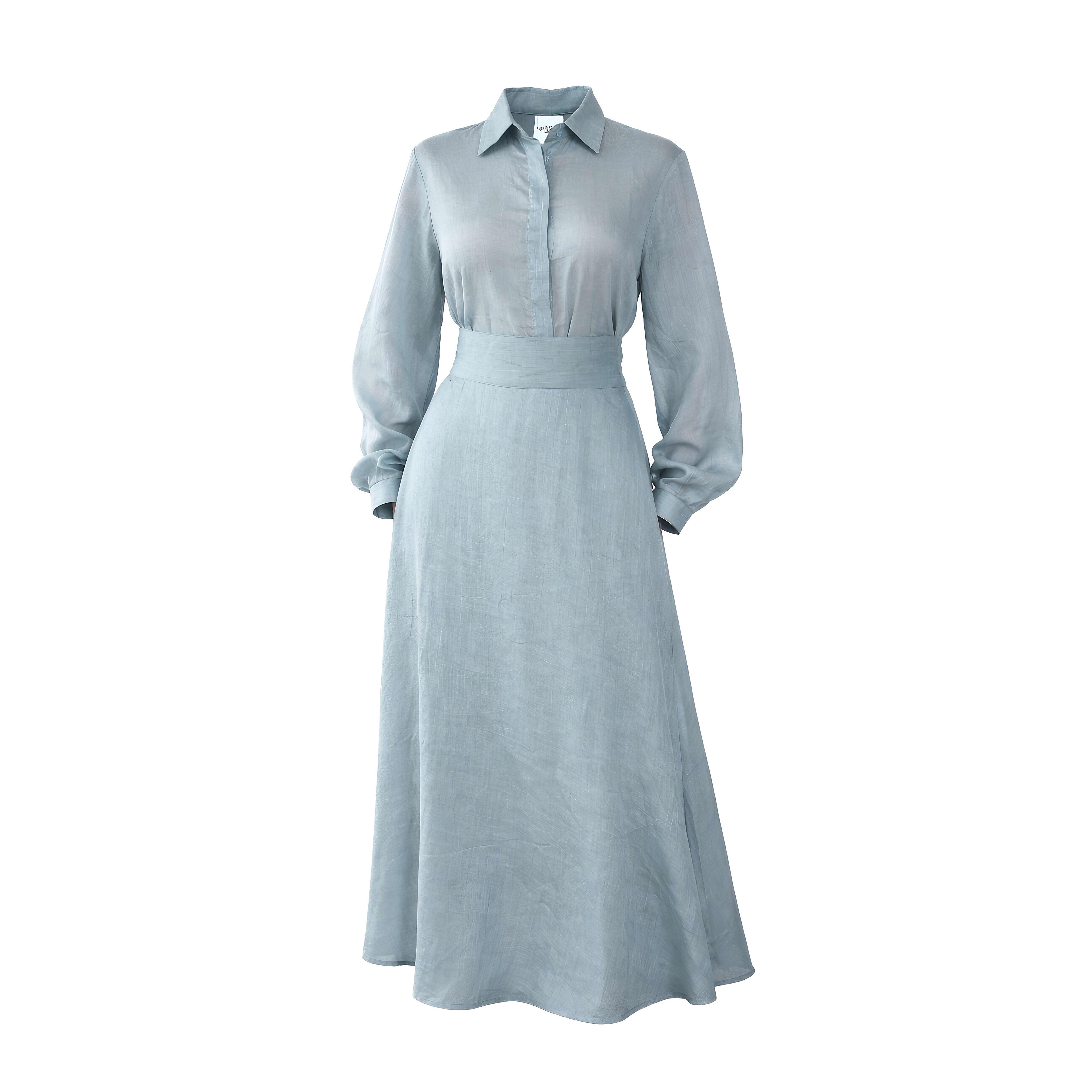 Azure Blue Linen Blouse & Maxi Skirt Set | Agu & Sons Ltd