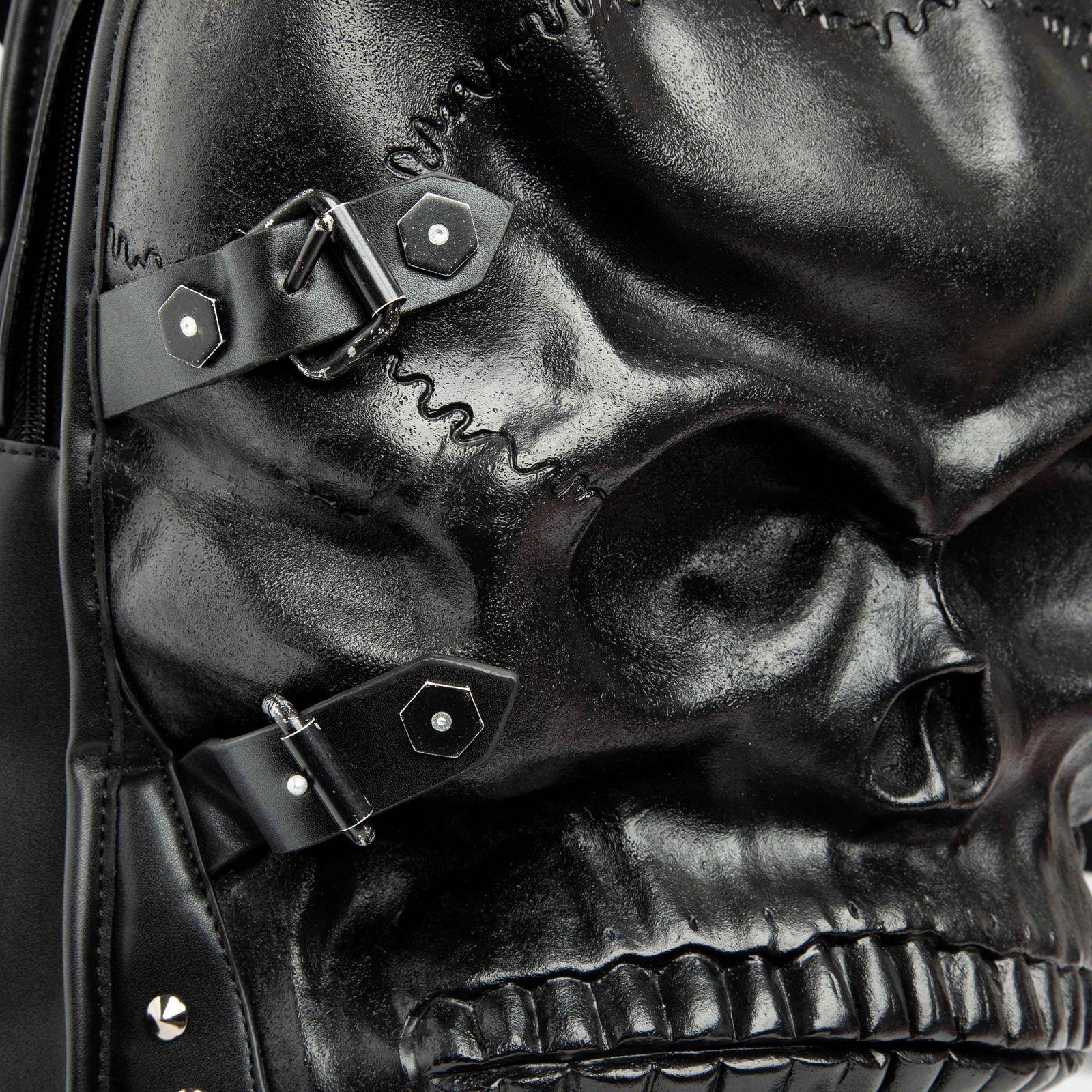 3D Skull Hooded Backpack - Black Edgy Unisex Bag