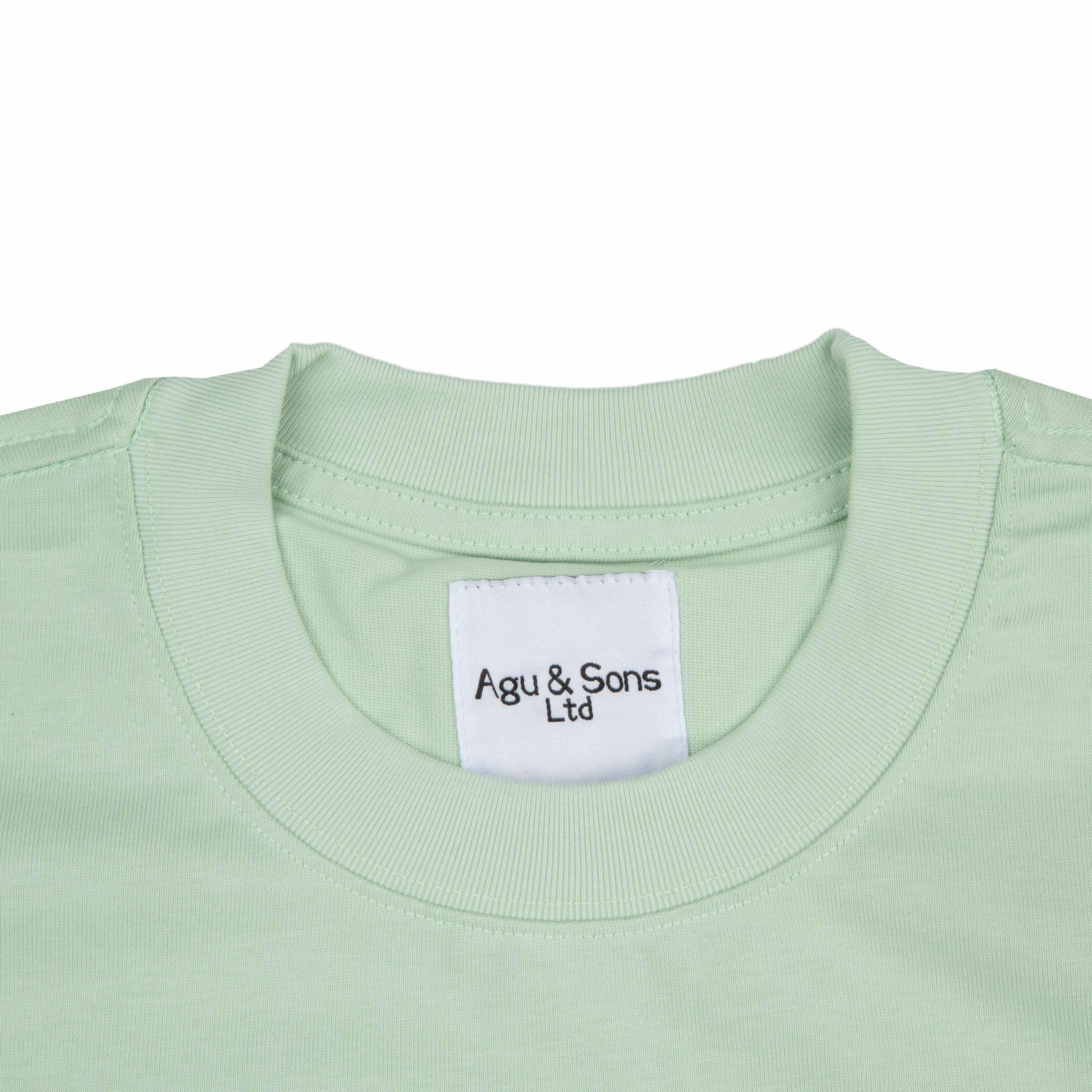 Agu & Sons Ltd. Light Green T-Shirt with "Glass Half Full" Graphic