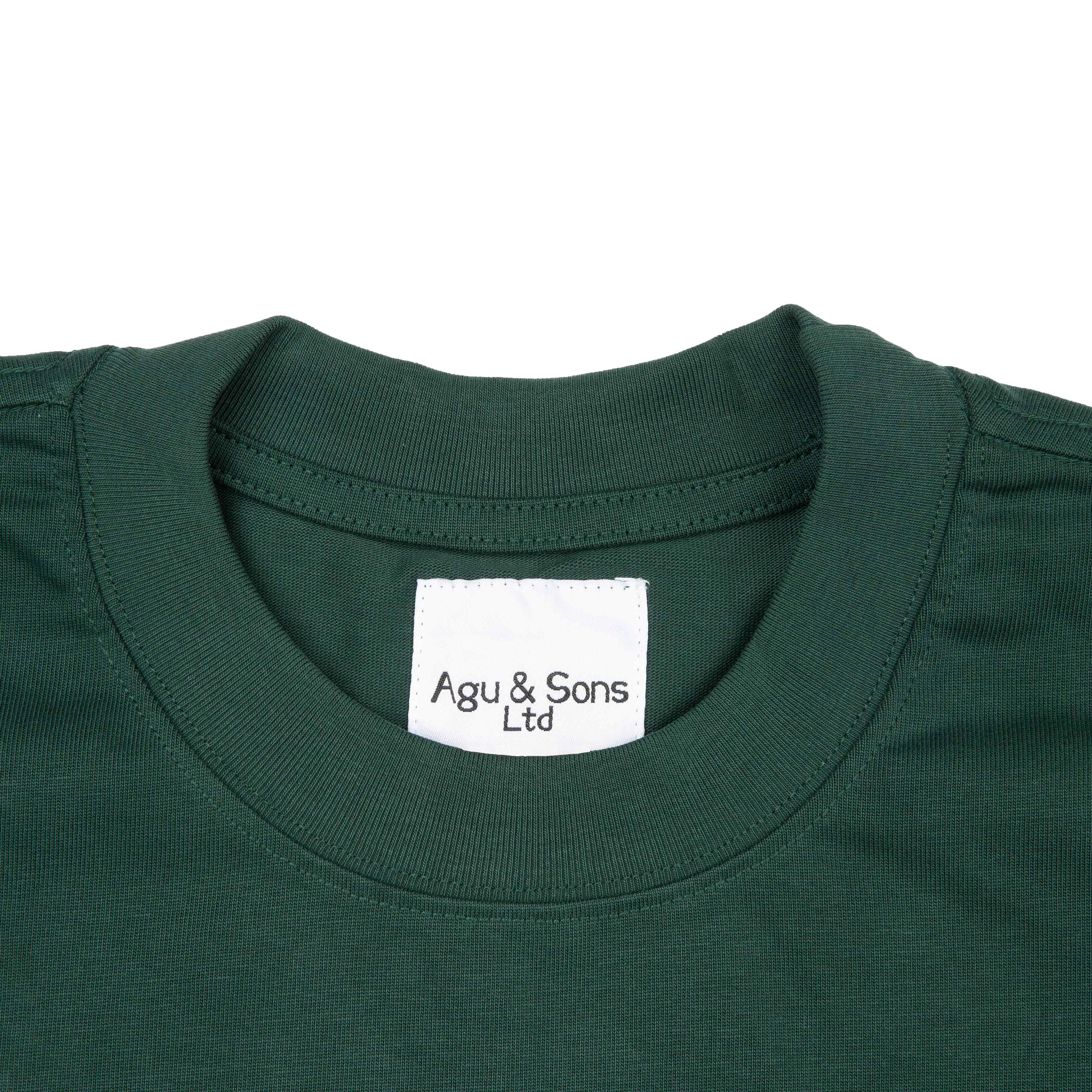 Agu & Sons Ltd. Forest Green T-Shirt with "Glass Half Full" Graphic