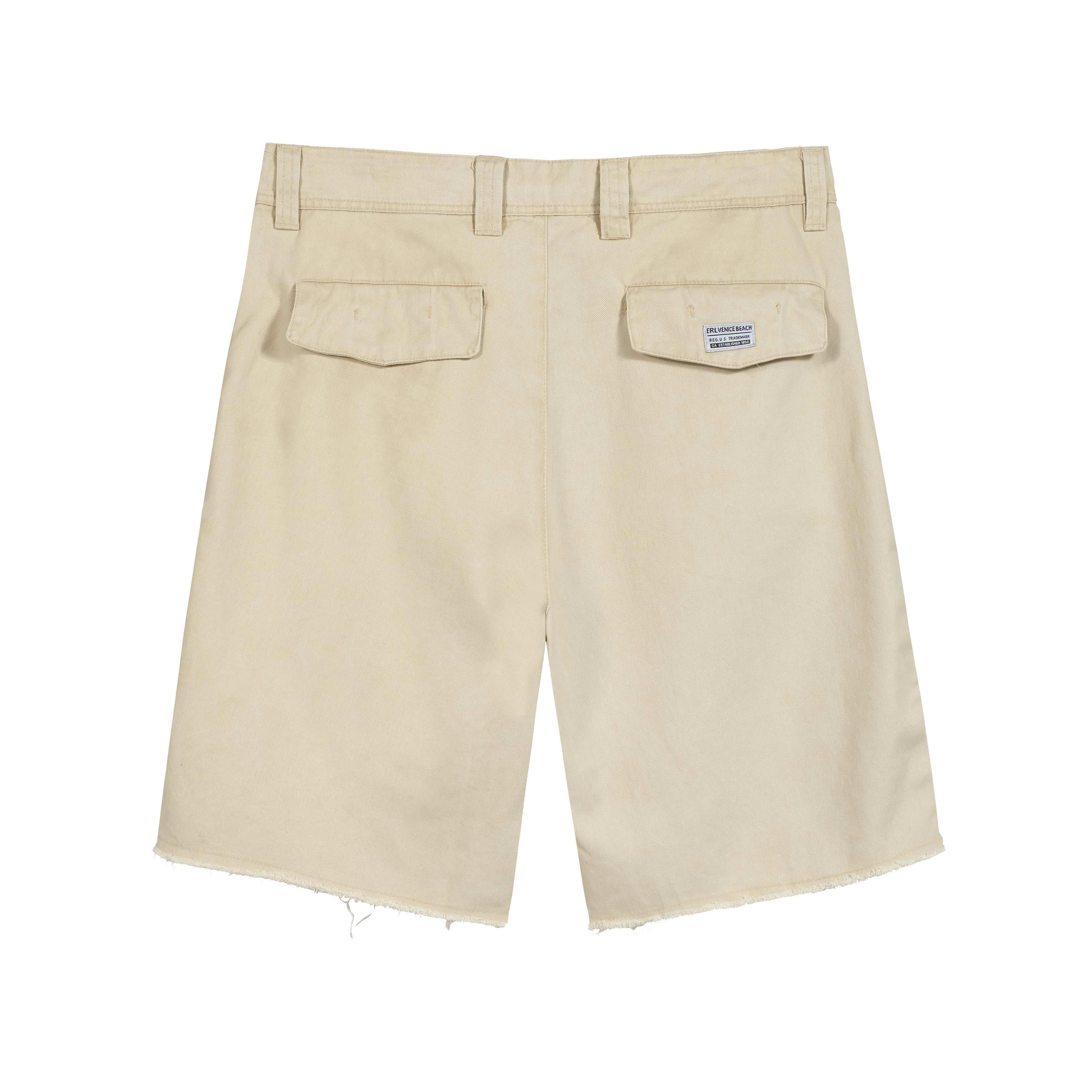 ERL Venice Pleated Work Shorts - Sand Beige Raw Hem
