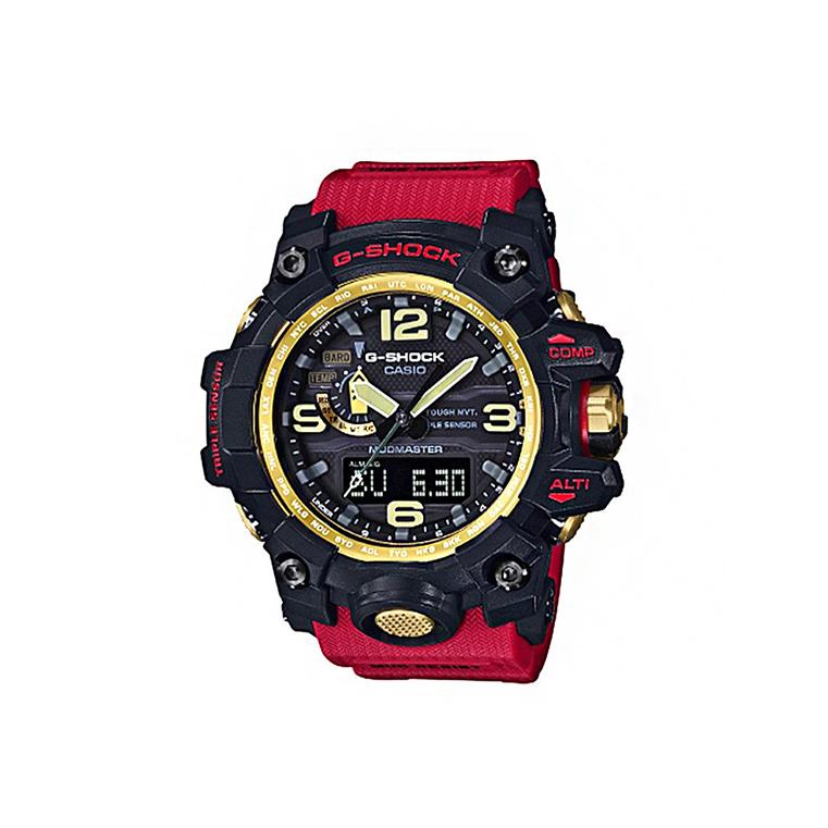  Casio G-Shock Mudmaster Black and Gold-Tone Watch with Red Band