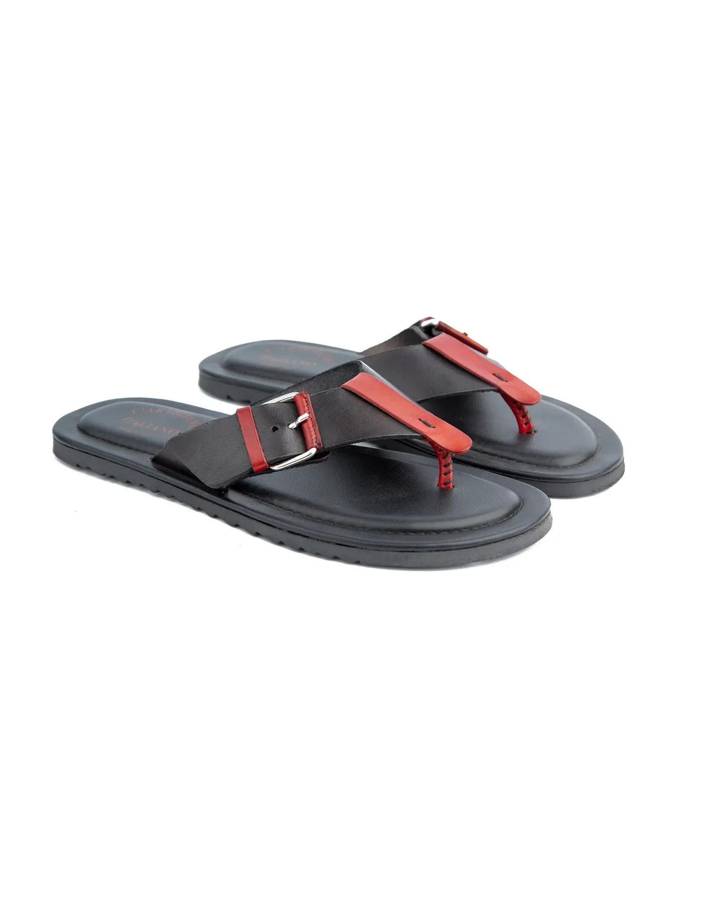Valentino Italian Leather Sandals – Black & Red, Premium Designer Footwear for Men & Women, Comfortable and Durable Fashion Sandals.