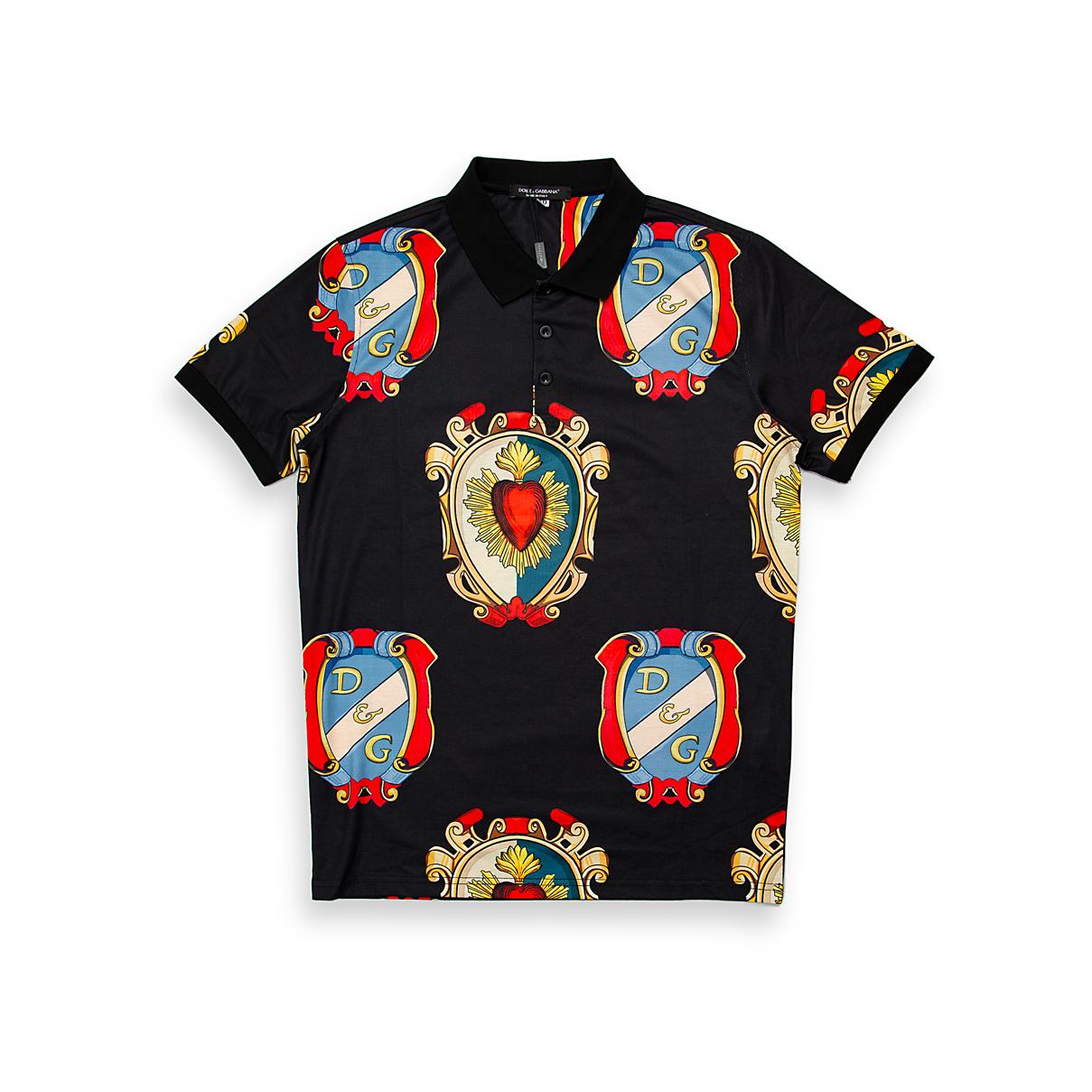 This is a high-fashion, short-sleeve polo shirt from Dolce & Gabbana.