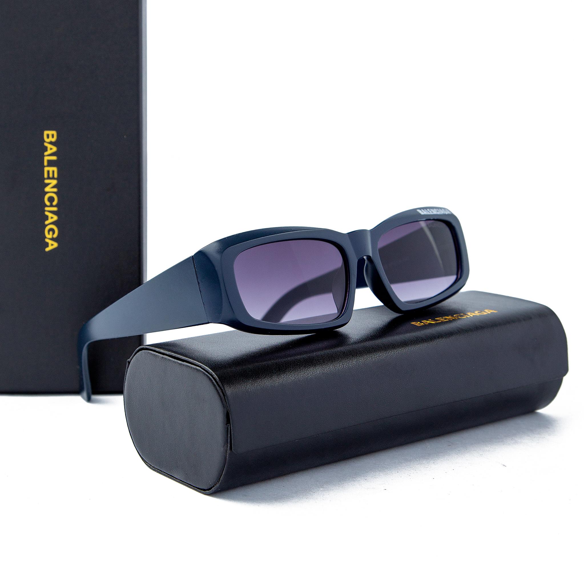Balenciaga Navy Blue Rectangle Sunglasses with UV Protection