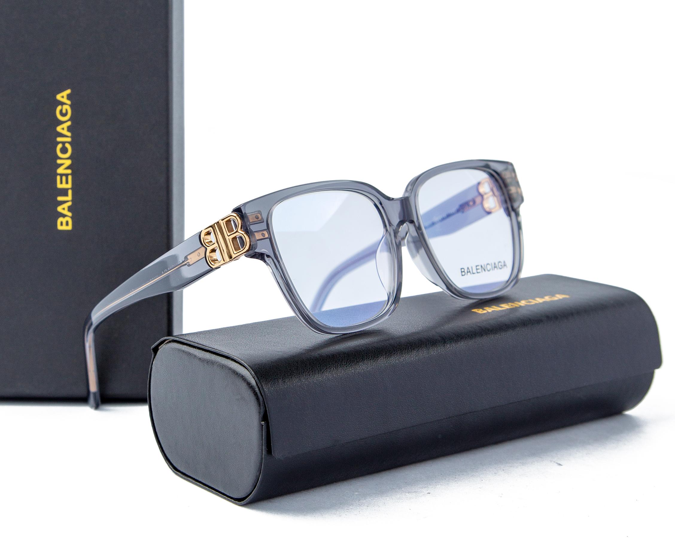 Balenciaga Crystal Grey Frame Glasses with Gold BB Detailing