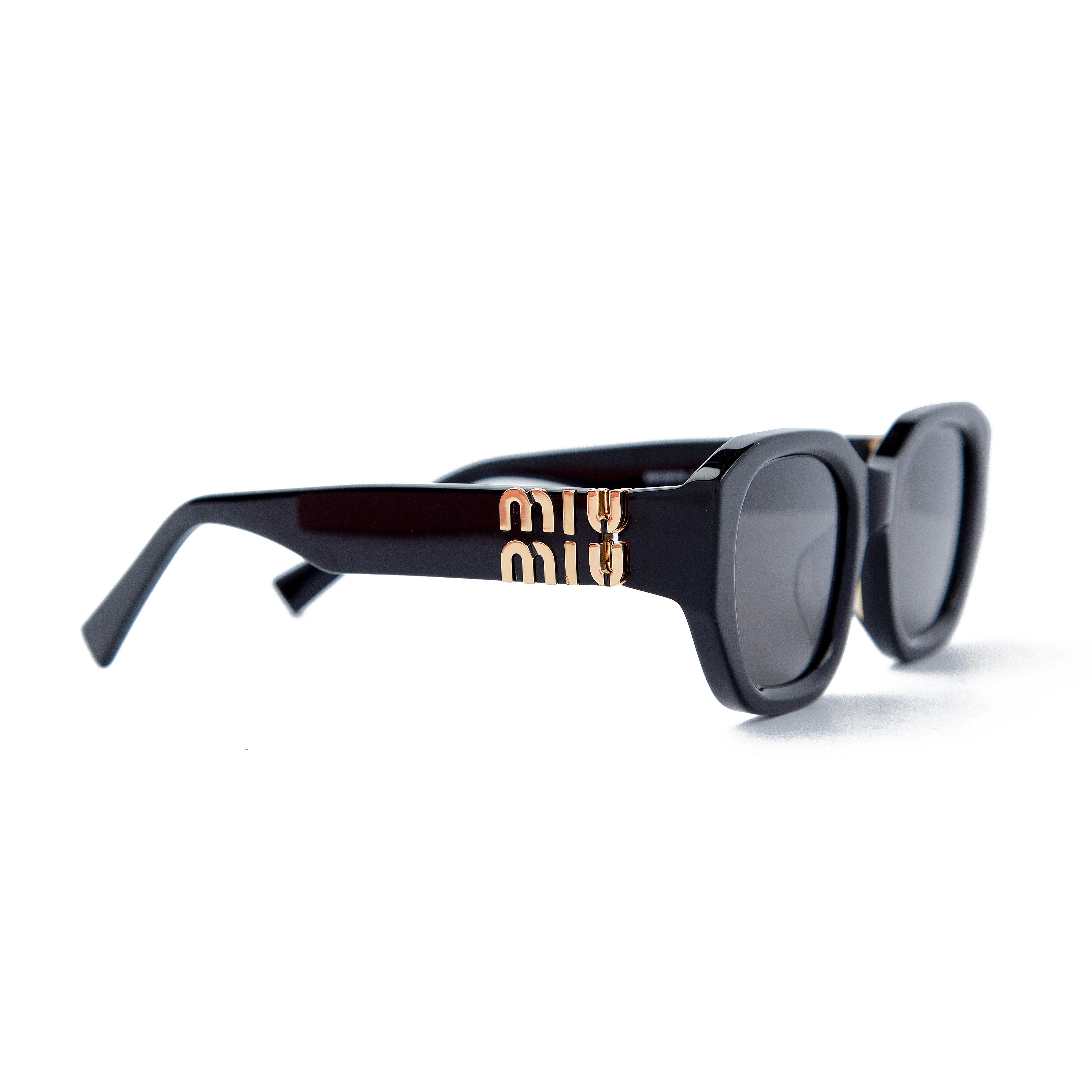 Miu Miu Square Sunglasses - Black, Gold Logo, UV Protection
