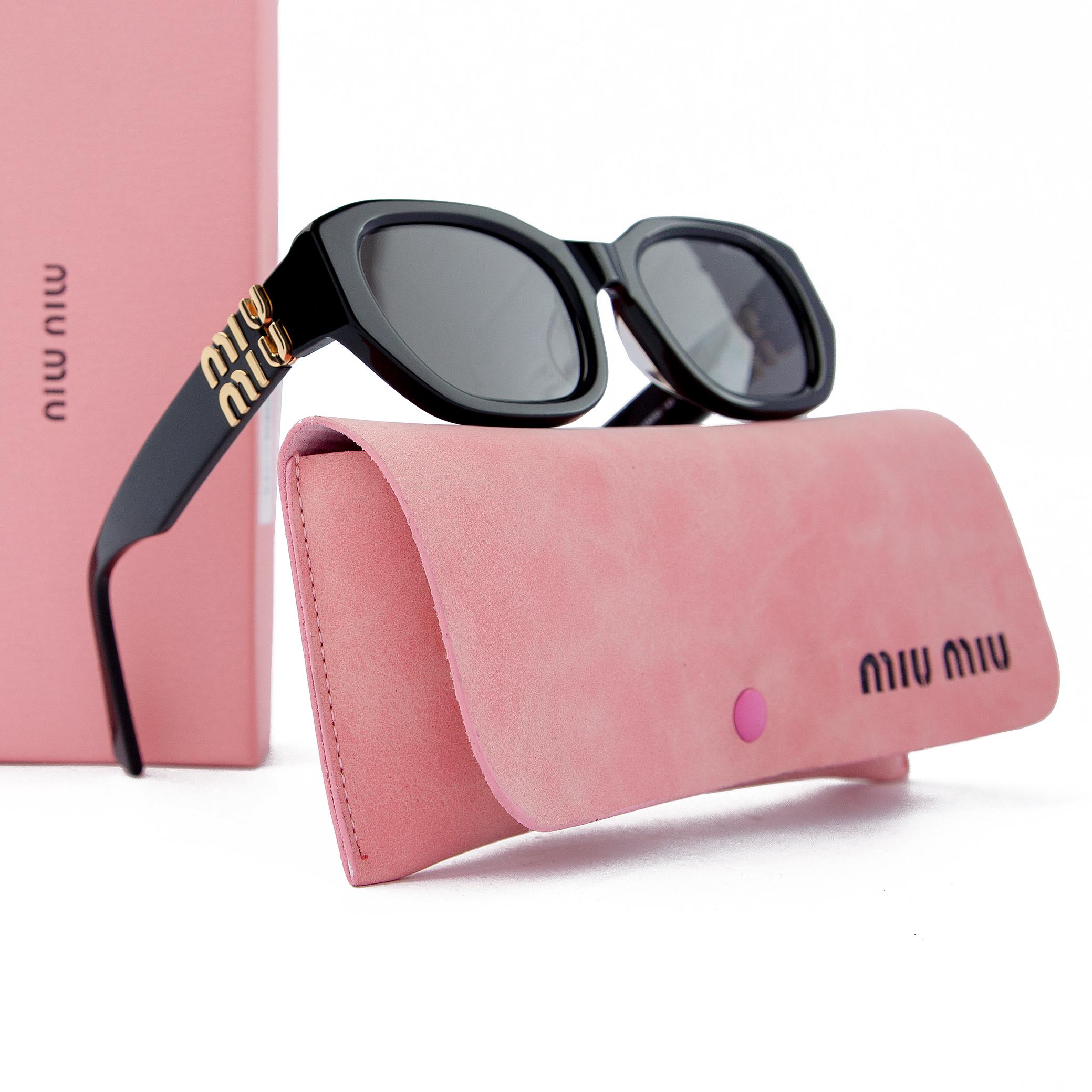 Miu Miu Square Sunglasses - Black, Gold Logo, UV Protection