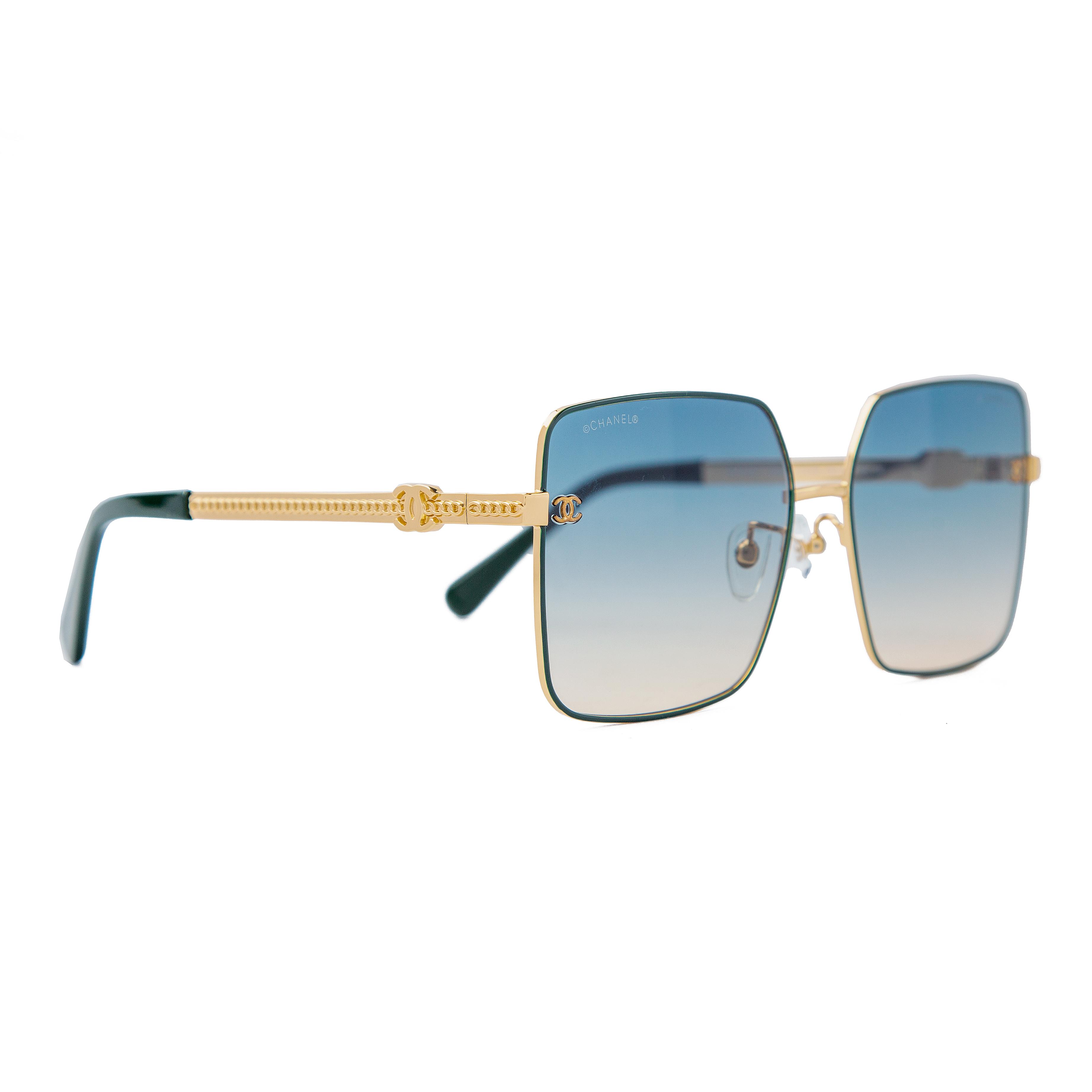 Chanel Gold-Plated Designer Sunglasses with Gradient Blue Lenses in a Quilted Leather Case – Unisex Luxury Eyewear