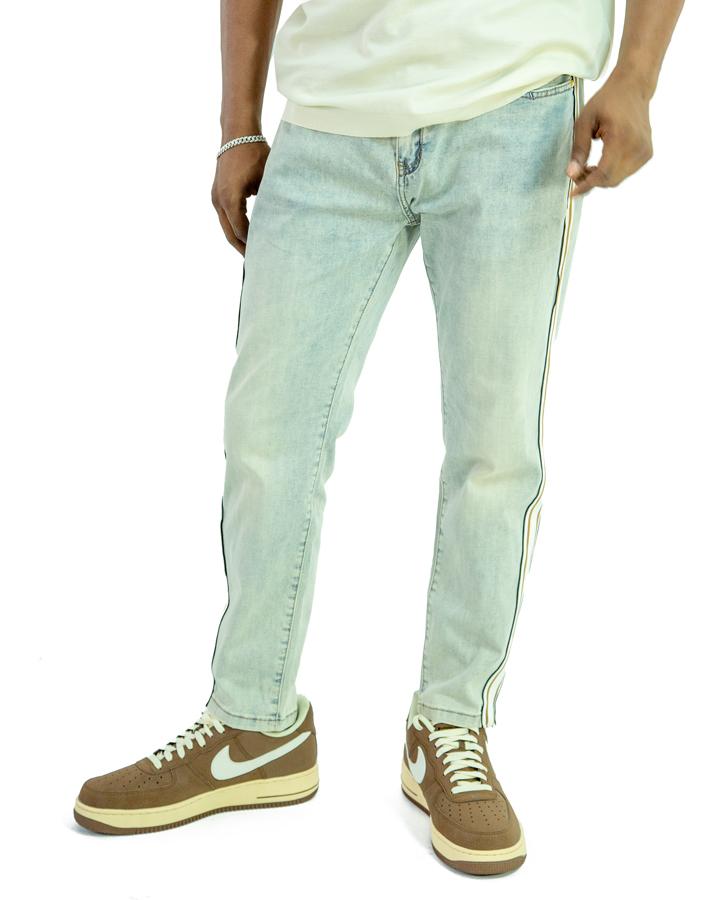 Light wash jeans with side stripe