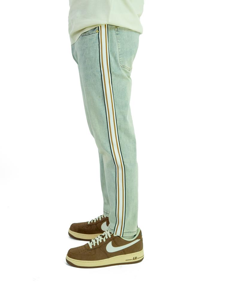 Light wash jeans with side stripe