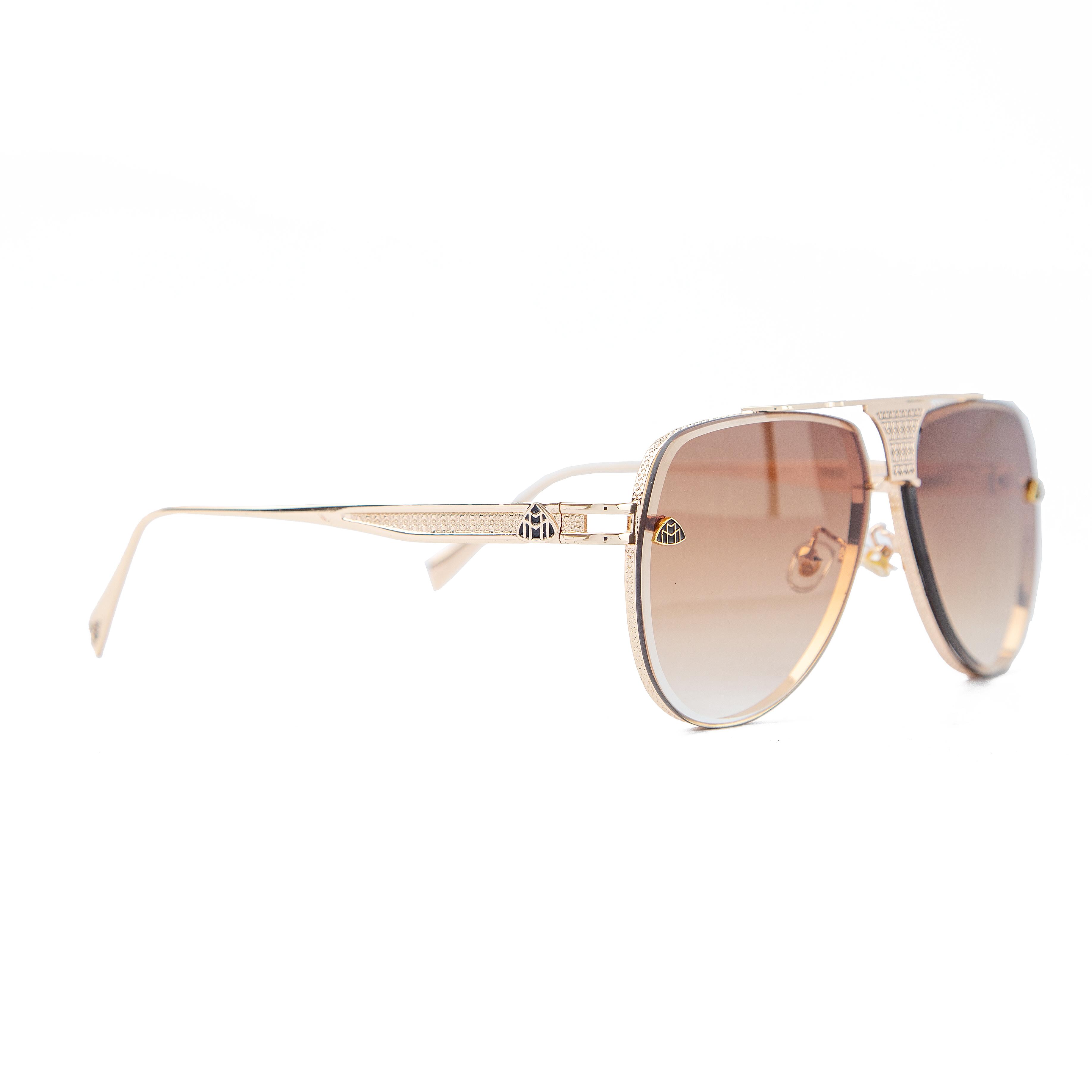 Maybach aviator sunglasses with gold metal frames and gradient brown lenses, unisex design with premium details and iconic Maybach logo