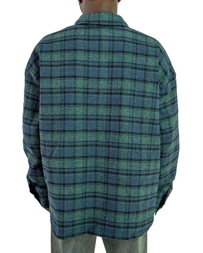 Green and black plaid padded flannel jacket