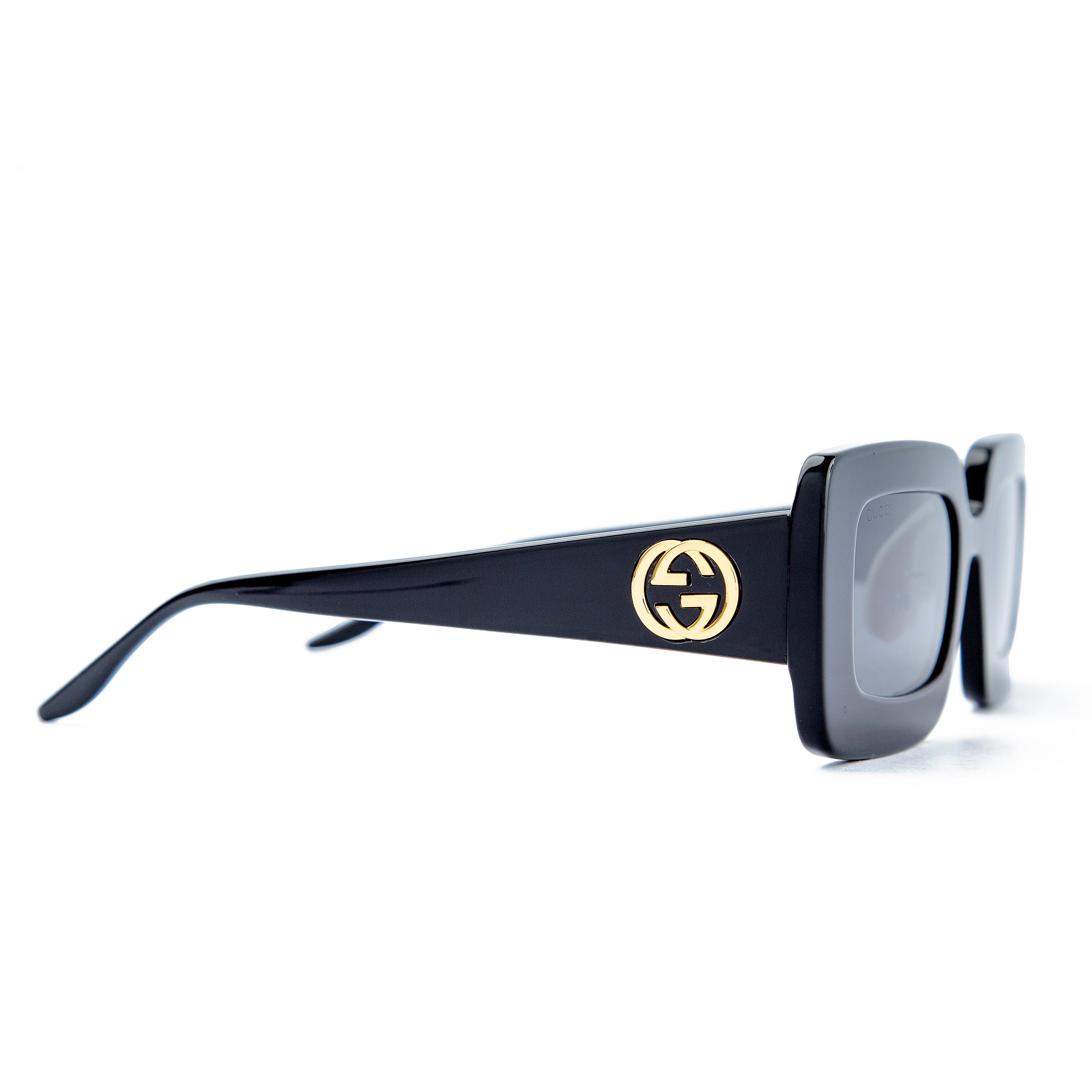 Gucci Black Square Sunglasses with gold GG logo and green case