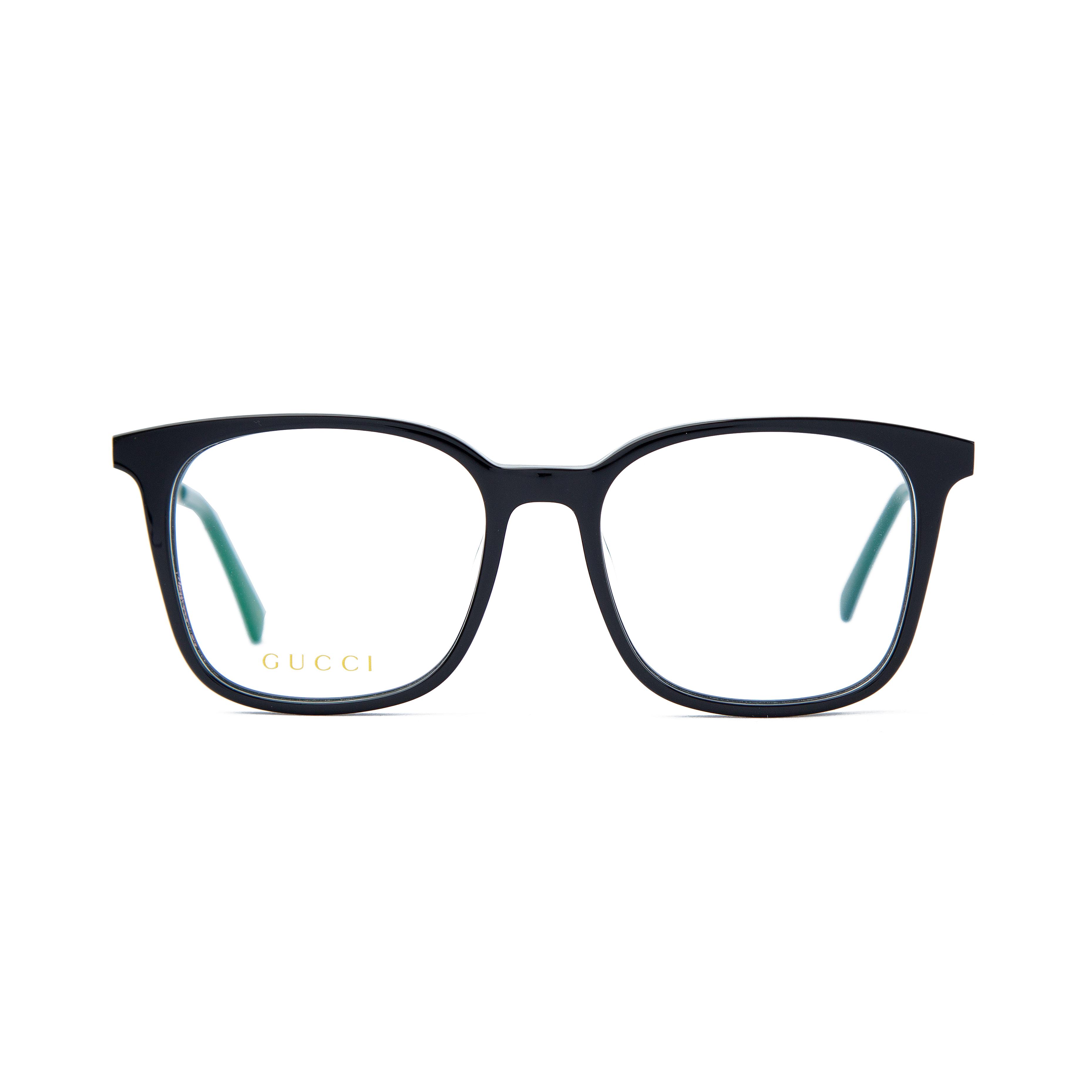 Gucci Black Frame Eyeglasses with gold accents and green case