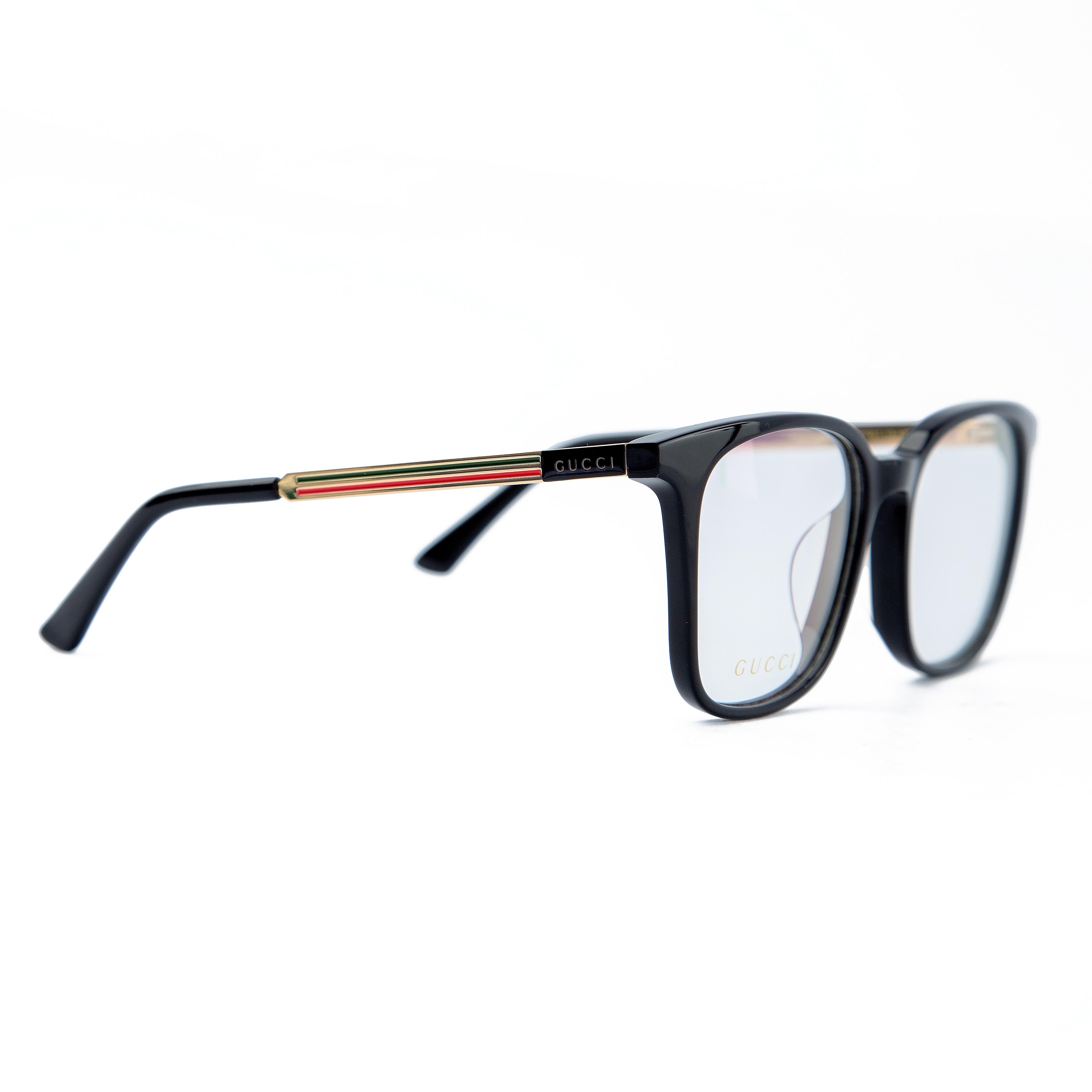 Gucci Black Frame Eyeglasses with gold accents and green case