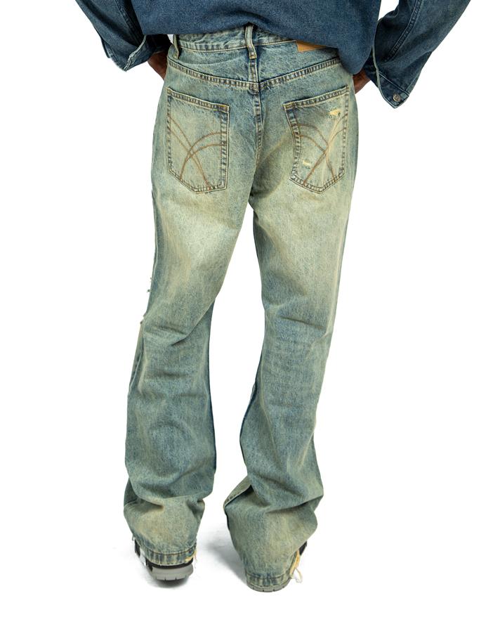Distressed Wide-Leg Denim Jeans, Light Blue Faded Wash, Unisex, Lagos, Nigeria.