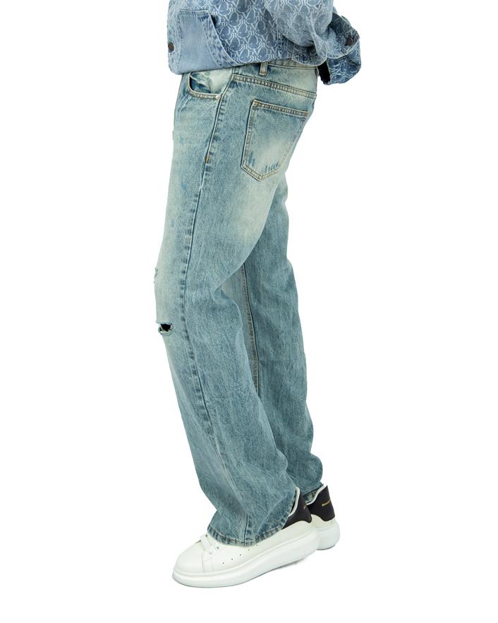 Kpop Blue Washed Ripped Casual Jeans