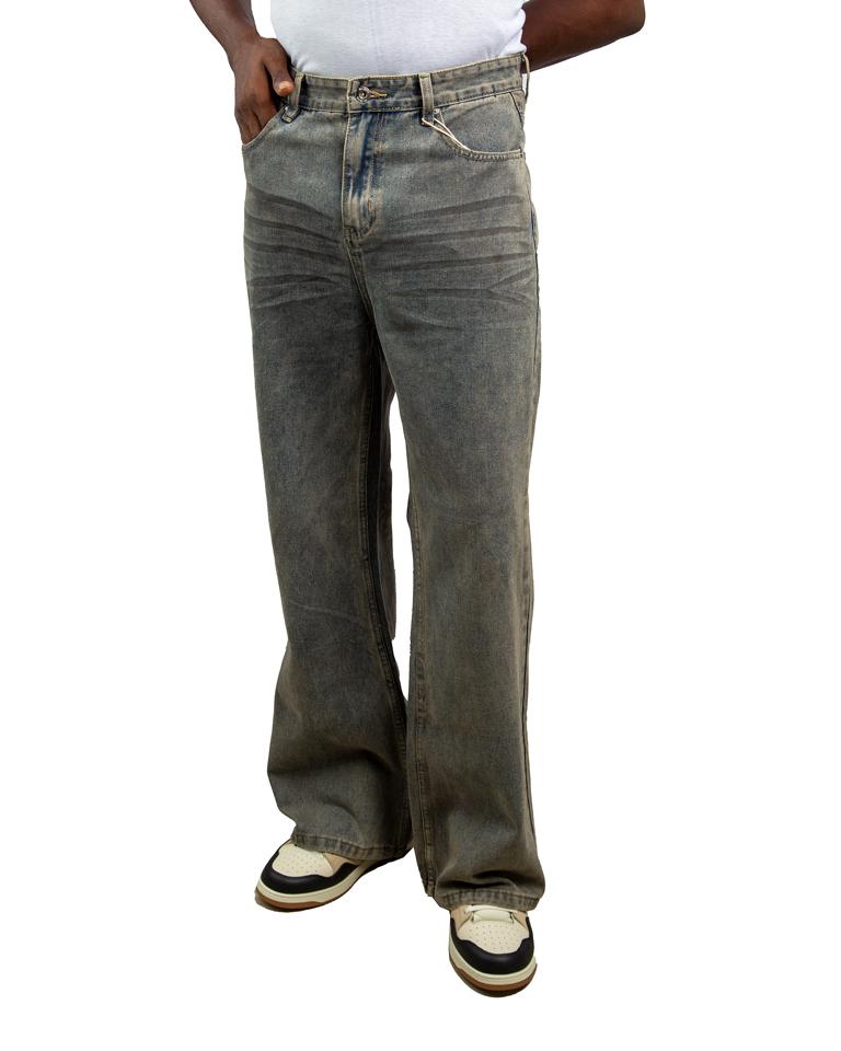 Wide leg faded blue denim jeans