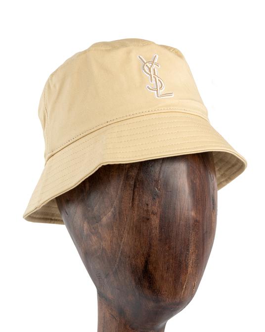 Yves Saint Laurent Wide Brim Bucket Hat, Beige, Off-White Logo, Unisex