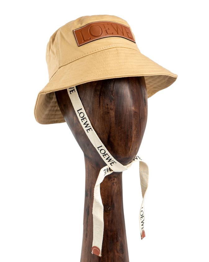 Loewe Canvas Bucket Hat, Beige Canvas, Tan Leather Patch, Unisex