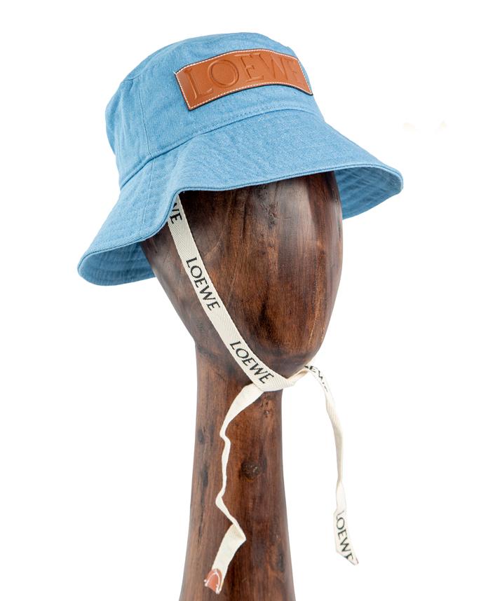 Loewe Denim Bucket Hat, Light Blue Denim, Tan Leather Patch, Unisex