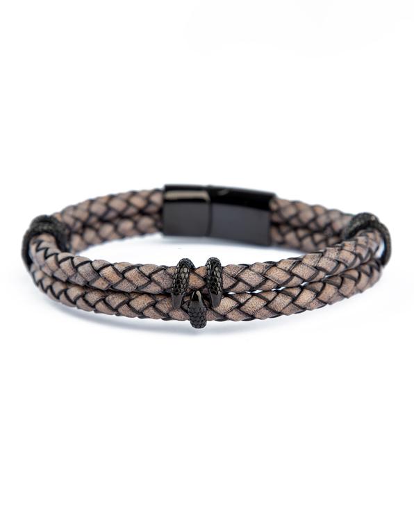 Urban Edge Braided Leather Bracelet, Dark Grey Leather with Black Metal, Men's Accessory