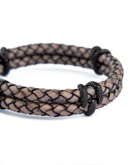 Urban Edge Braided Leather Bracelet, Dark Grey Leather with Black Metal, Men's Accessory