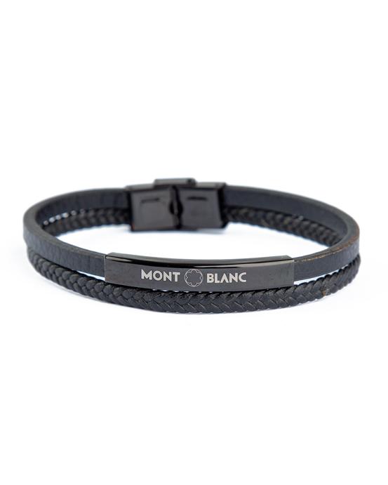 Montblanc Leather and Steel Bracelet - Black 10659