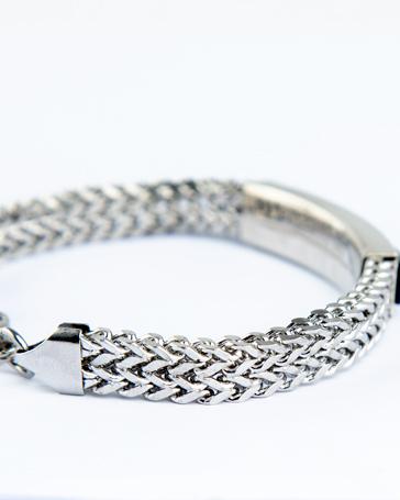Hublot Stainless Steel Link Bracelet, Silver Steel, Black Logo Plate, Men's Accessory