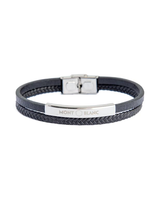 Dual Texture Leather and Steel Bracelet, Black Leather, Silver Steel, Men's Accessory