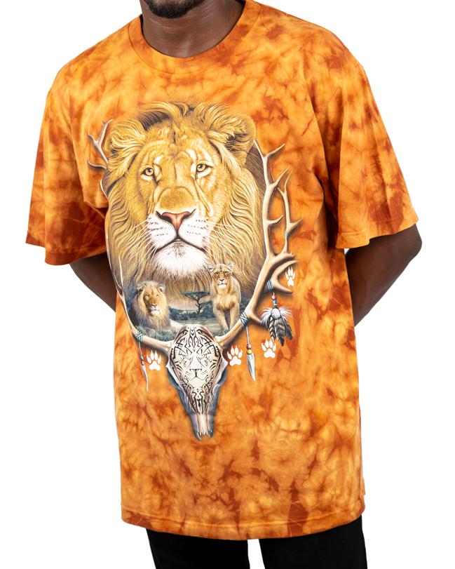 Lion Graphic Tie-Dye T-Shirt, Orange/Yellow, Unisex, 