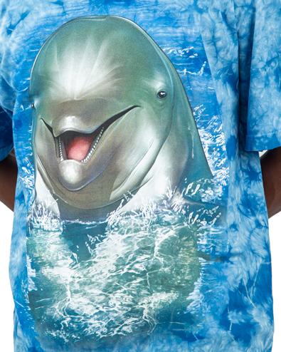 The Mountain Dolphin Tie-Dye T-Shirt - Close-up of dolphin graphic