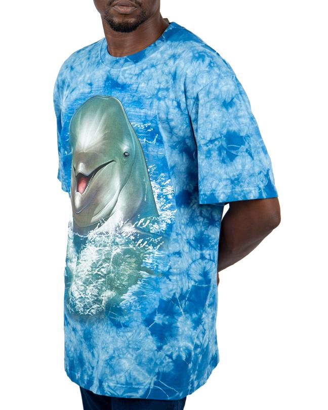 The Mountain Dolphin Tie-Dye T-Shirt - Close-up of dolphin graphic