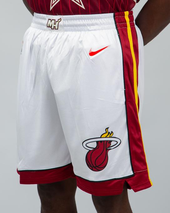 Nike Miami Heat Icon Edition Swingman Shorts, White, MH Logo, Flaming Basketball, NBA Shorts