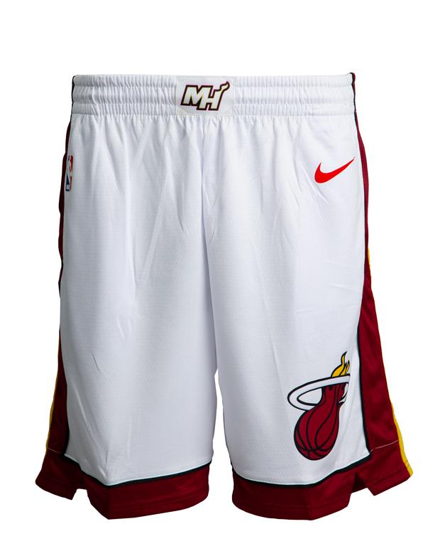 Nike Miami Heat Icon Edition Swingman Shorts, White, MH Logo, Flaming Basketball, NBA Shorts