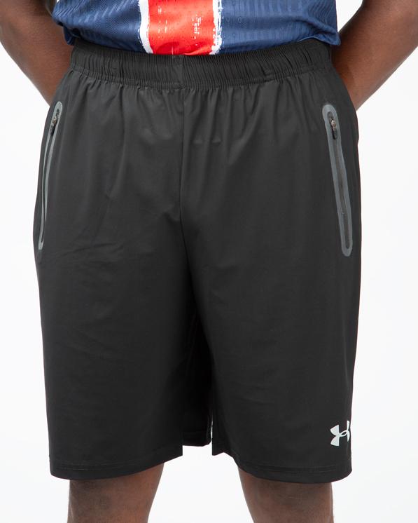 Under Armour Black Running Shorts, Men's 7 Inch Shorts, Zipper Pockets, Athletic Shorts, Under Armour Logo