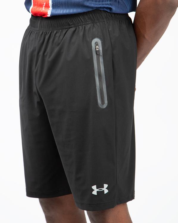 Under Armour Black Running Shorts, Men's 7 Inch Shorts, Zipper Pockets, Athletic Shorts, Under Armour Logo