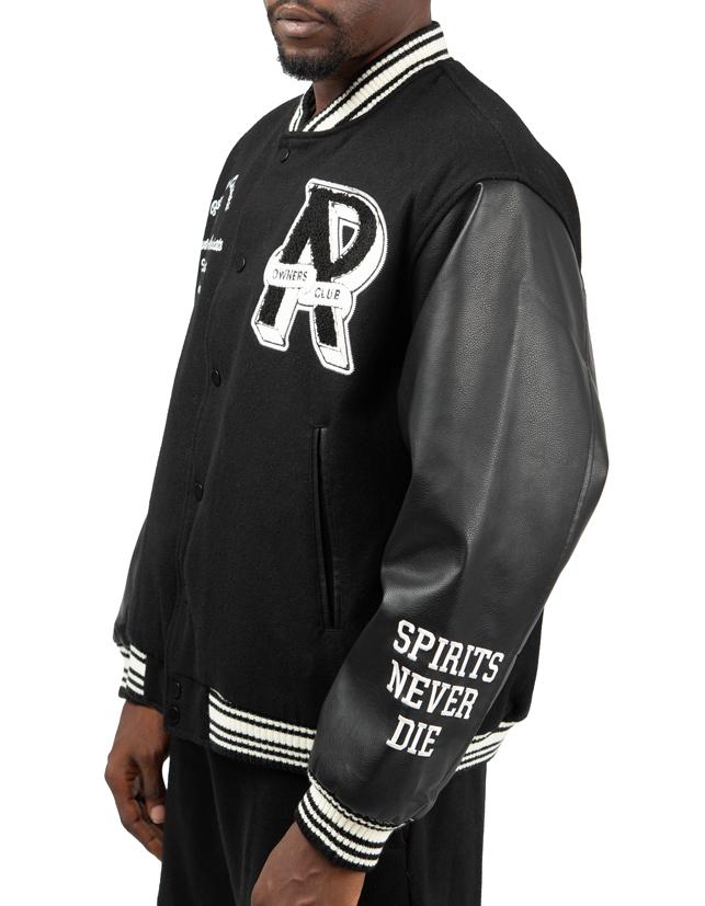Represent Owners' Club black bomber jacket, unisex streetwear outerwear.