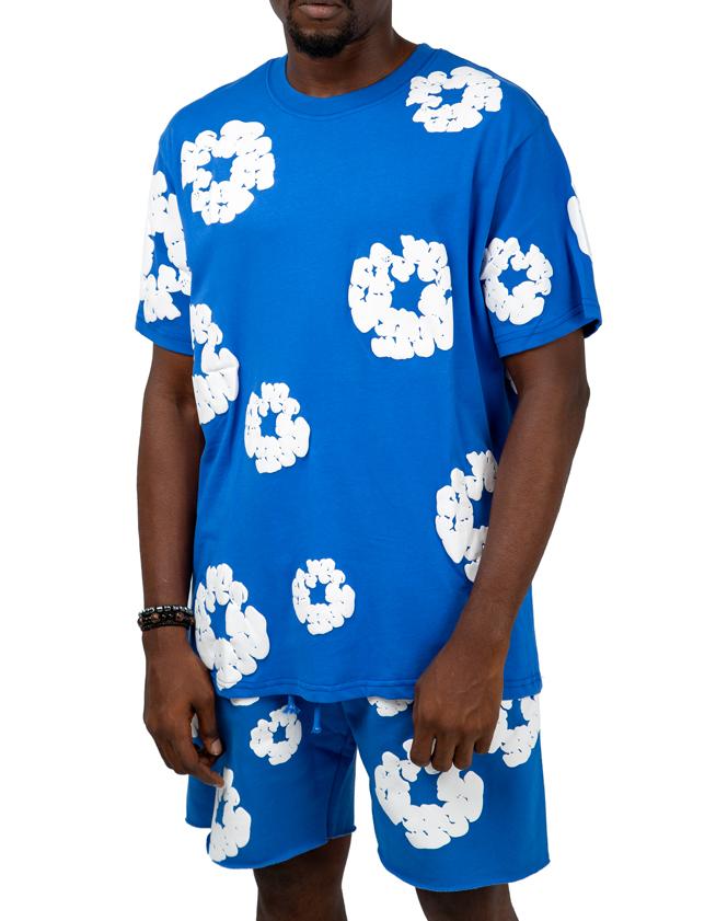 Blue floral print t-shirt and shorts set