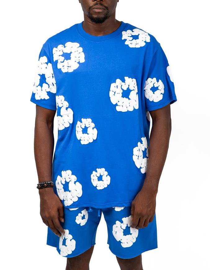 Blue floral print t-shirt and shorts set