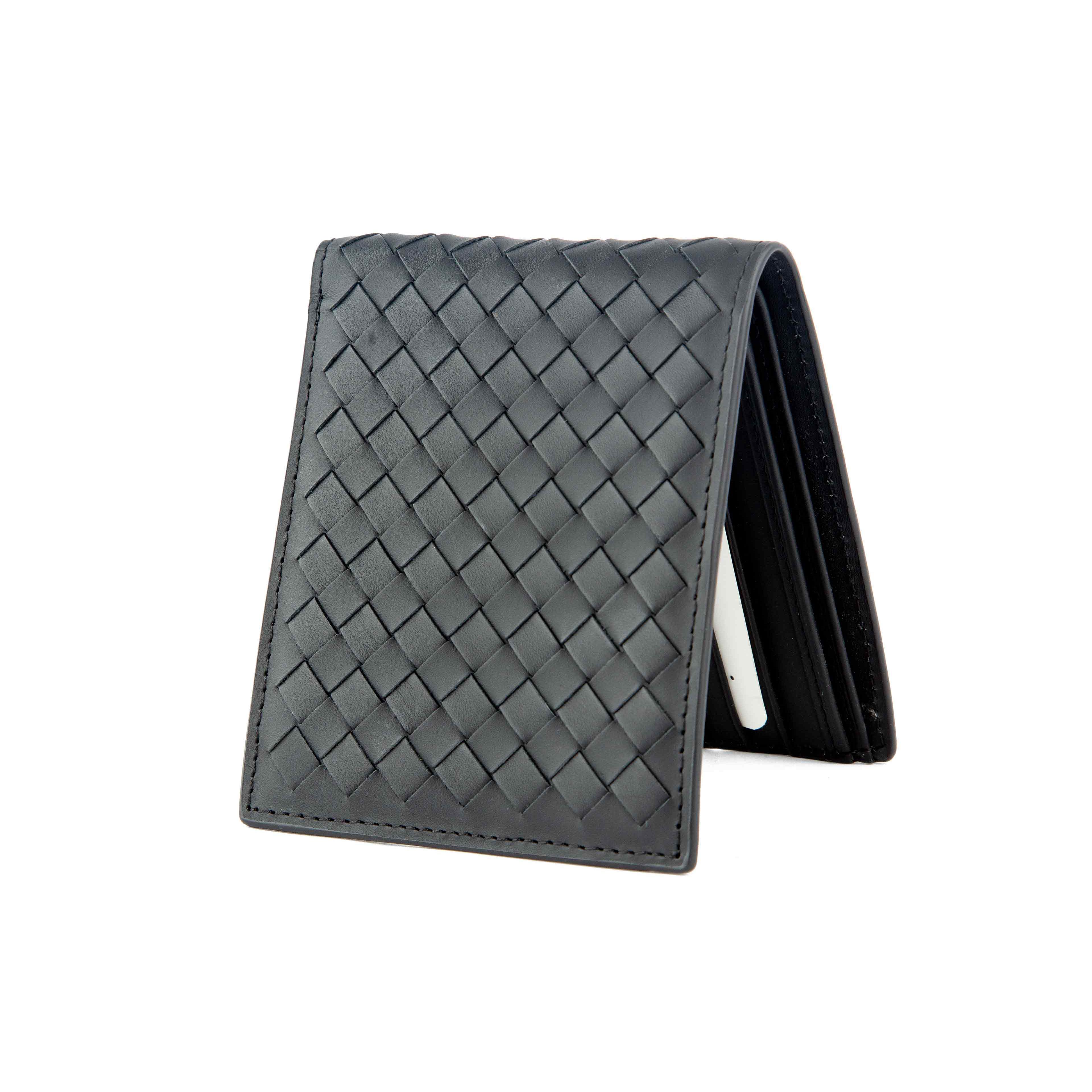 Bottega Veneta Black Intrecciato Leather Bifold Wallet