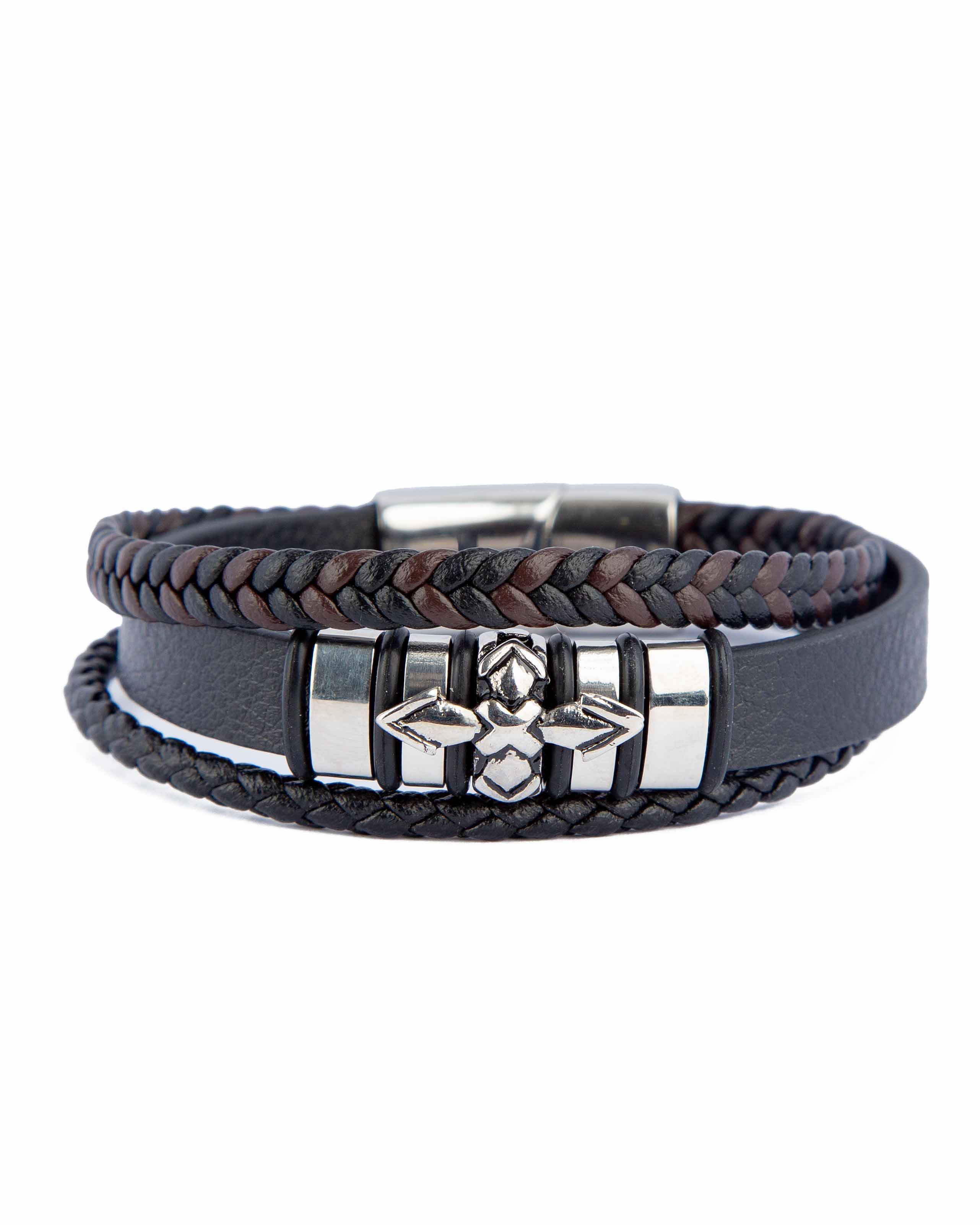 Men's Leather Multistrand Bracelet, 10659 -Black, Brown & Silver