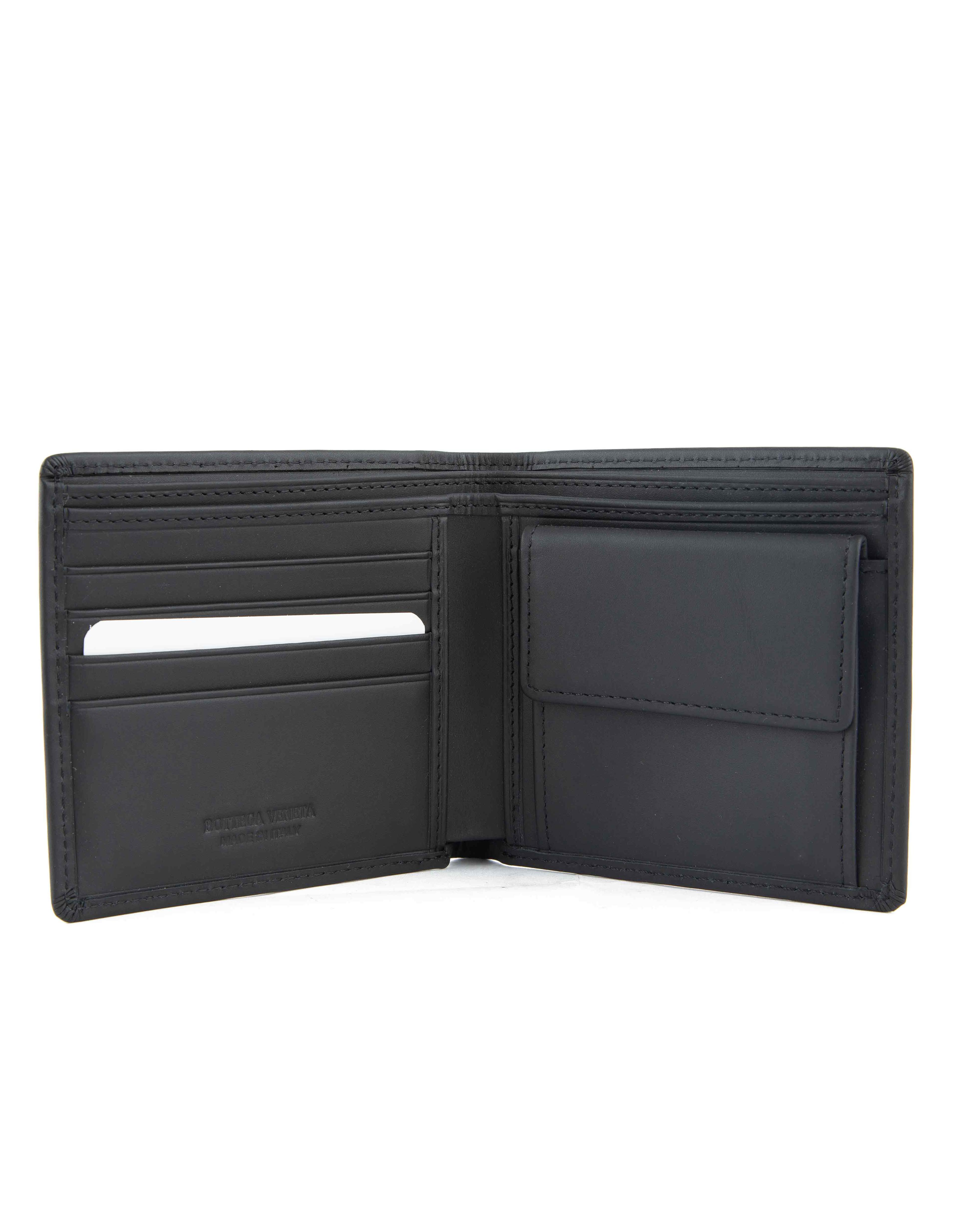 Bottega Veneta Black Intrecciato Leather Bifold Wallet