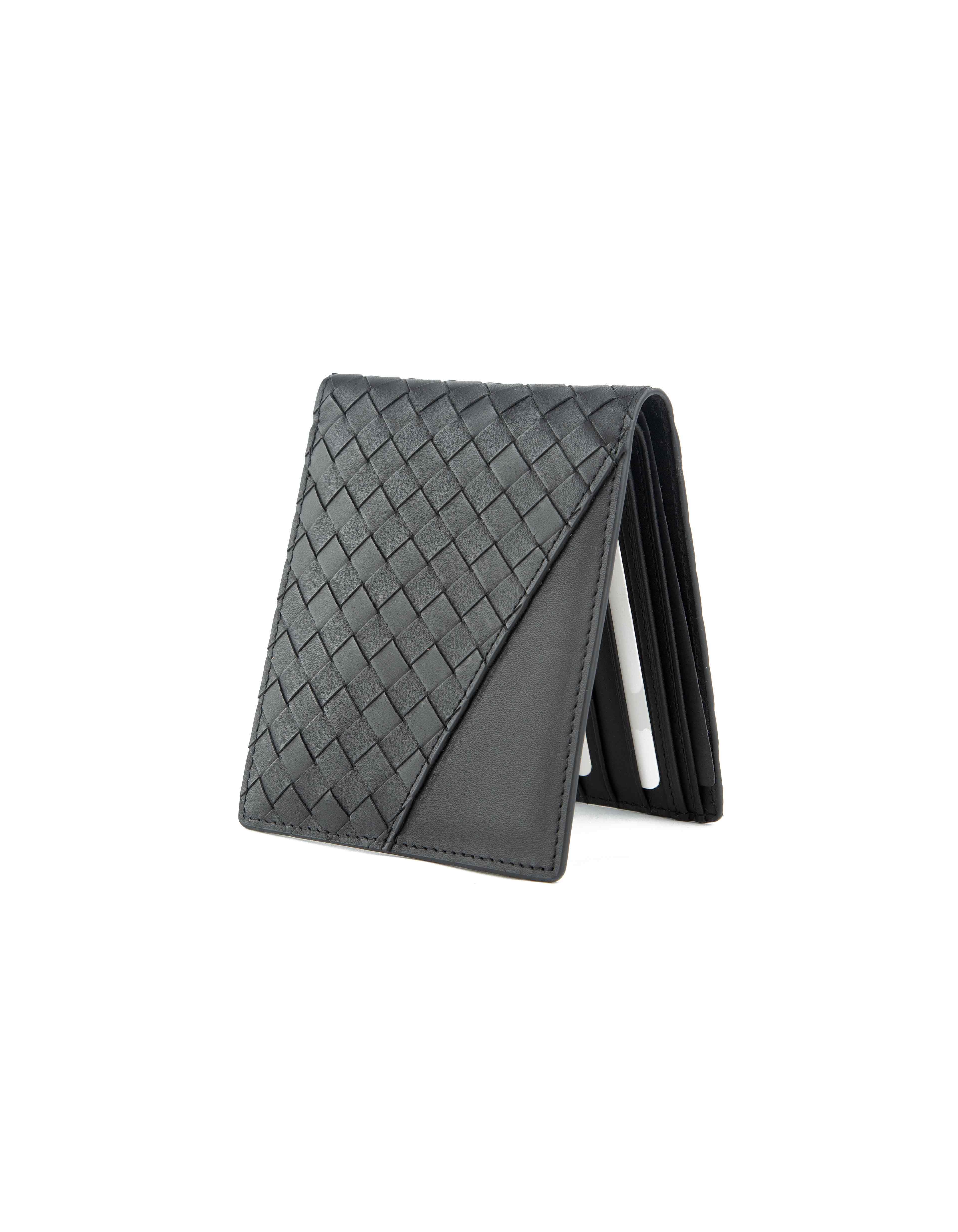 Bottega Veneta Black Intrecciato Diagonal Bi-Fold Wallet