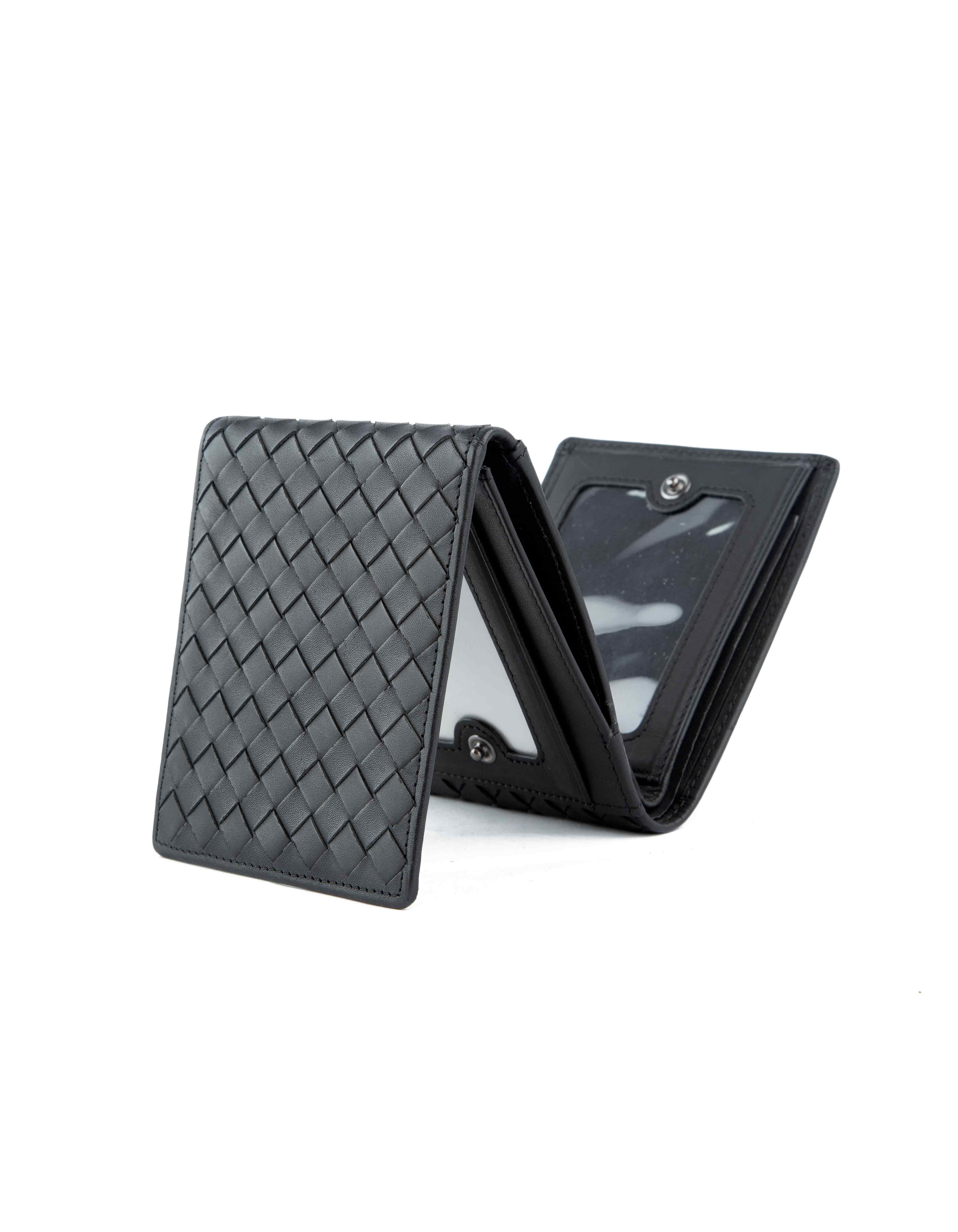 Bottega Veneta Black Intrecciato Leather Trifold Wallet
