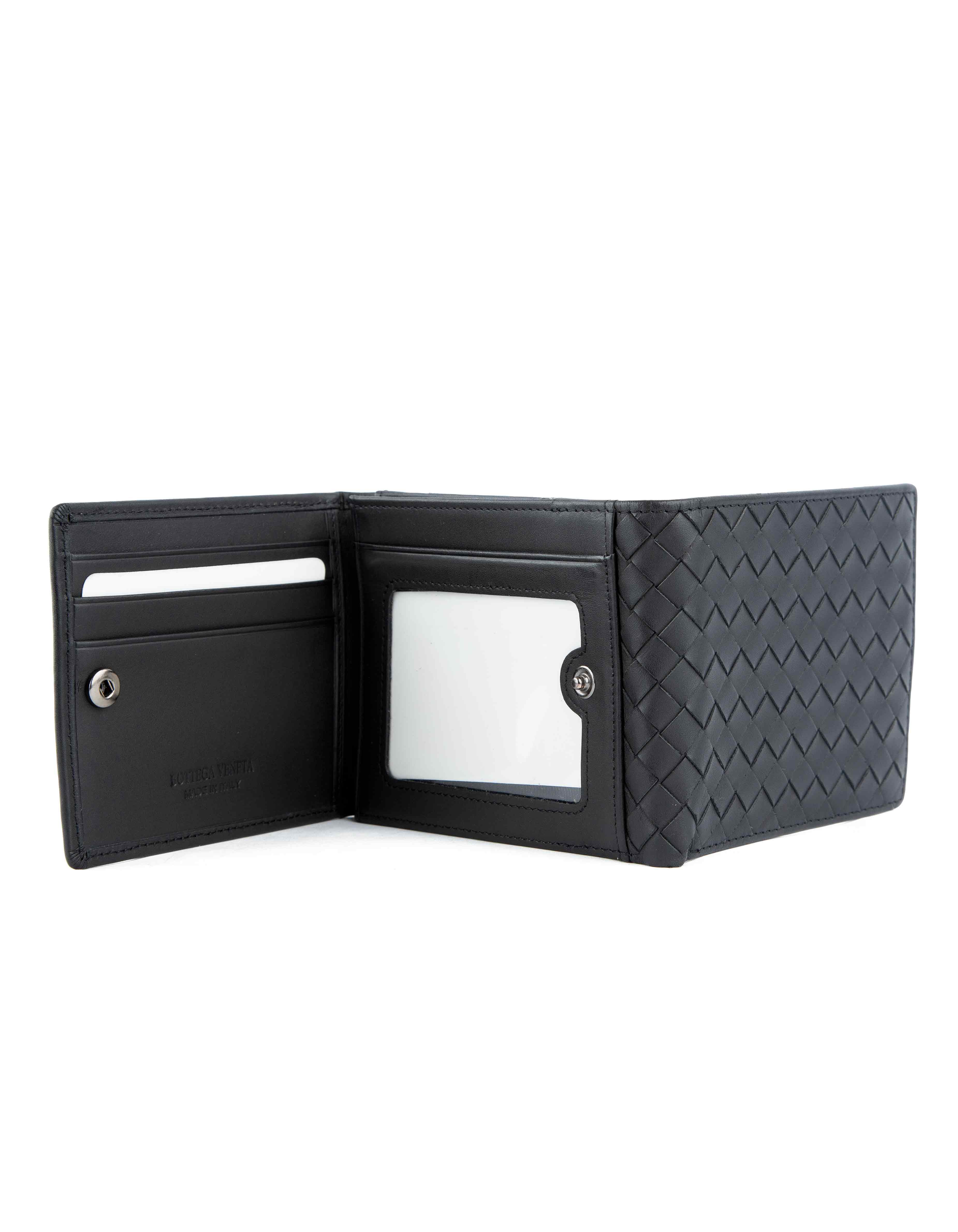 Bottega Veneta Black Intrecciato Leather Trifold Wallet