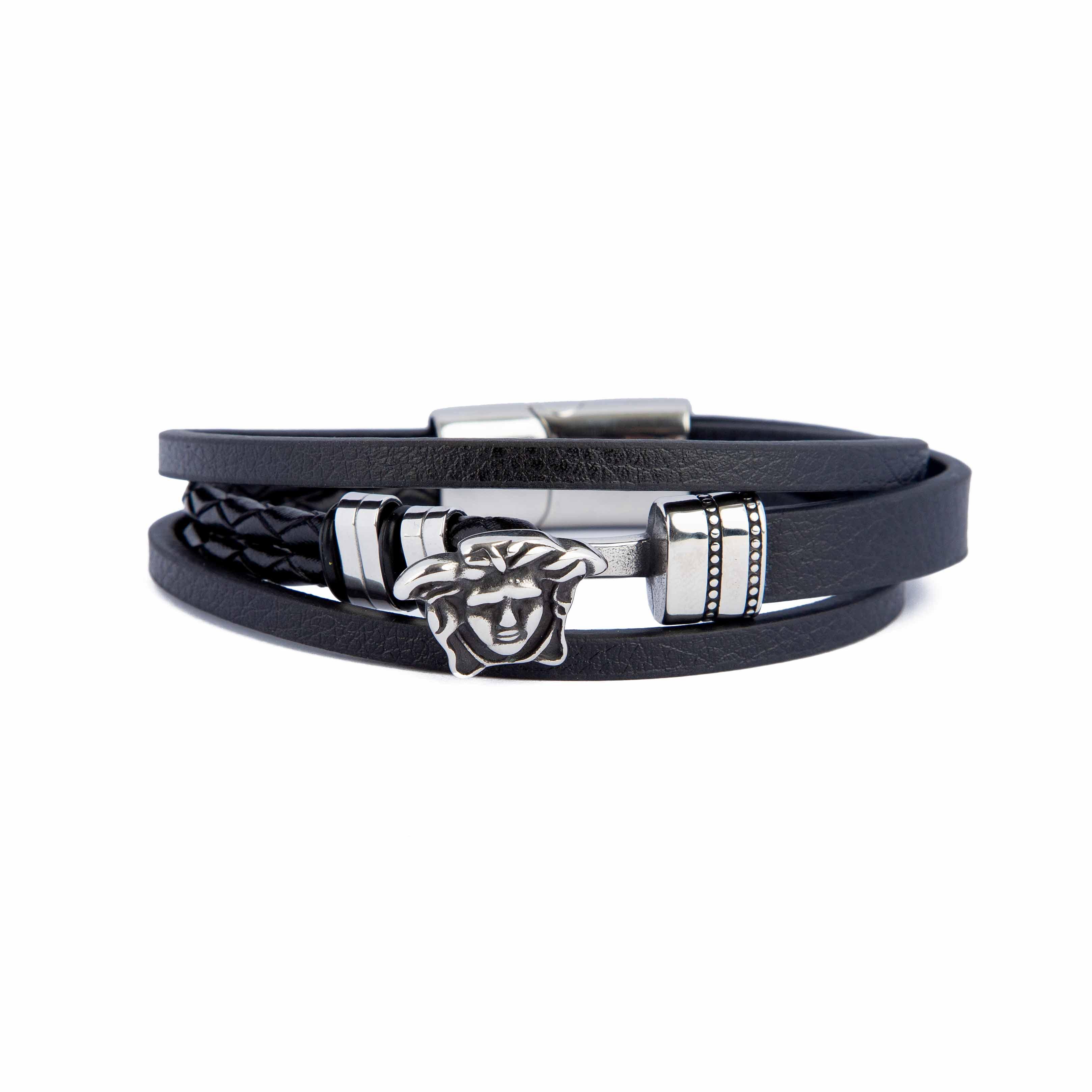 Versace Medusa Black Leather Bracelet