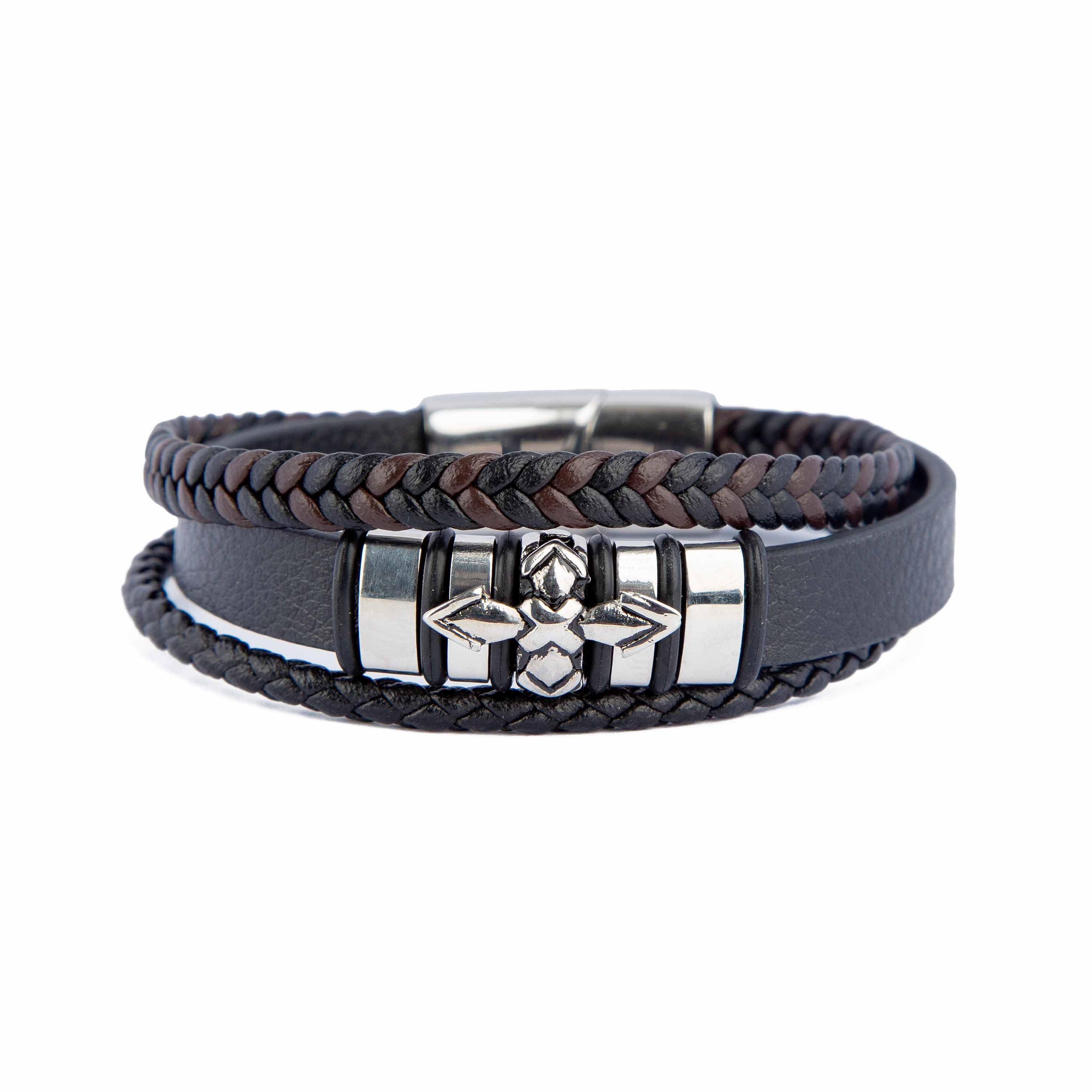 AQUATAN Men's Multistrand Leather Bracelet with Silver Details